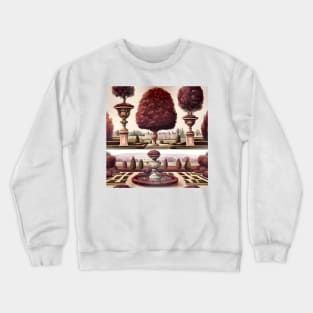 French chateau and formal garden in green and maroon Crewneck Sweatshirt